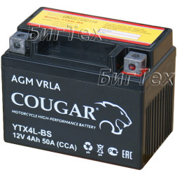 Мото аккумулятор COUGAR YTX4L-BS AGM VRLA 4 Ач