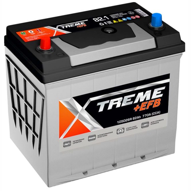 Аккумулятор автомобильный XTREME EFB 105D26R 82Ah 770A пр. пол.