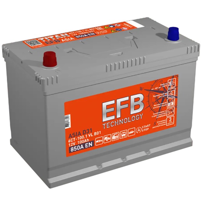 Аккумулятор автомобильный TITAN ASIA EFB D31R 100Ah