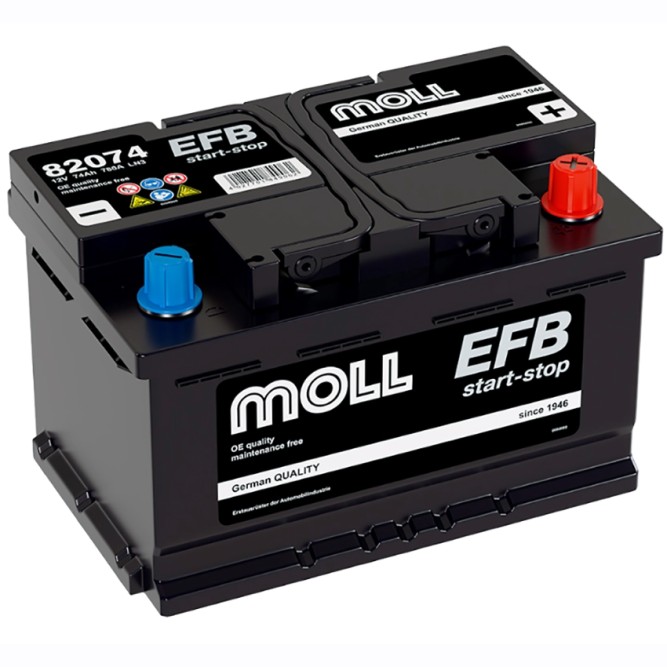 Аккумулятор автомобильный MOLL EFB LN3 Start-Stop 74Ah (82074)