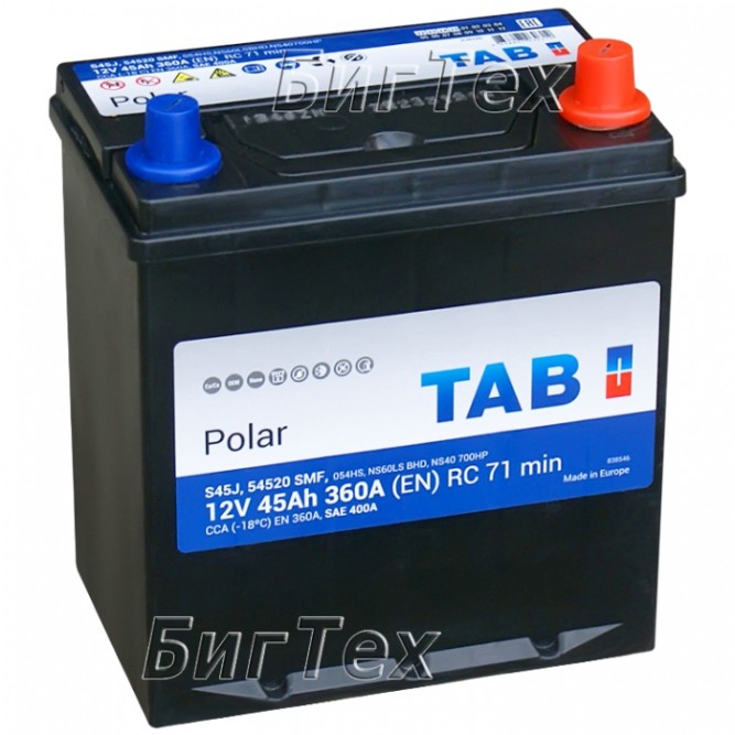 Аккумулятор автомобильный TAB Polar Asia S45J (54520) 45Ач 360А