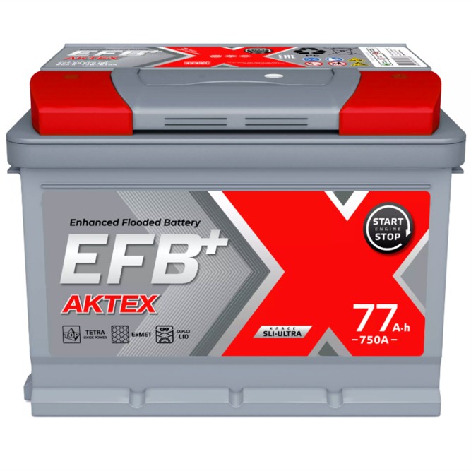 Аккумулятор автомобильный АКТЕХ EFB 77Ач 750A обр. пол.