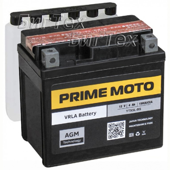 Мото аккумулятор PRIME MOTO PTX5L-BS AGM 5 Ач
