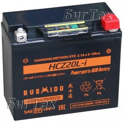 Мото аккумулятор BUSHIDO HCZ20L-i 21 Ач (YTX20HL) 270А