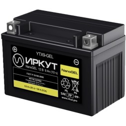 Мото аккумулятор ИРКУТ YTX9-GEL 9,5Ач 120А п.п.