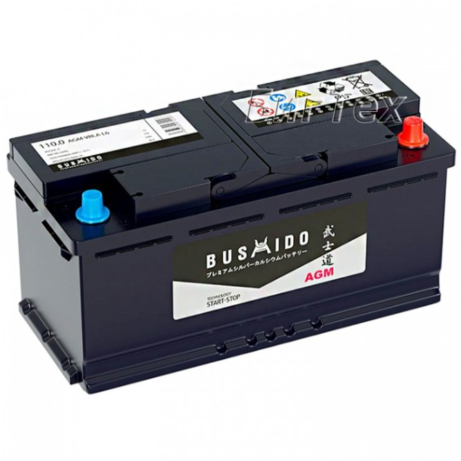 Аккумулятор автомобильный BUSHIDO AGM Start Stop L6, 110Ah 1000A