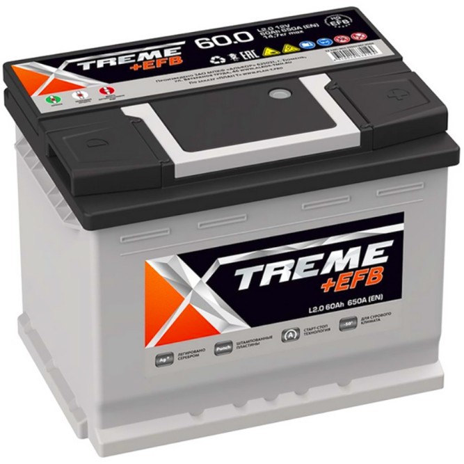 Аккумулятор автомобильный XTREME EFB 60Ah 650A L2.0