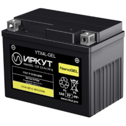 Мото аккумулятор ИРКУТ YTX4L-GEL 3,7Ач 50А о.п.