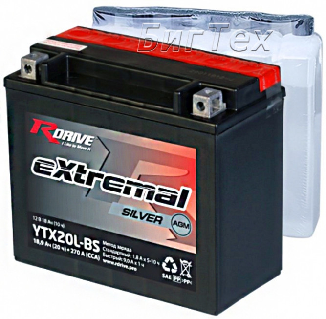 Мото аккумулятор RDrive Silver YTX20L-BS AGM 18.9 Ач