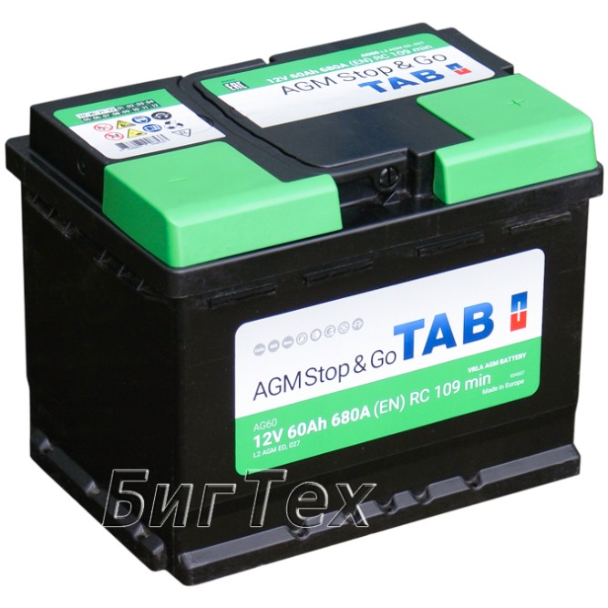 Аккумулятор автомобильный TAB AGM Stop Go L2, 60 Ач