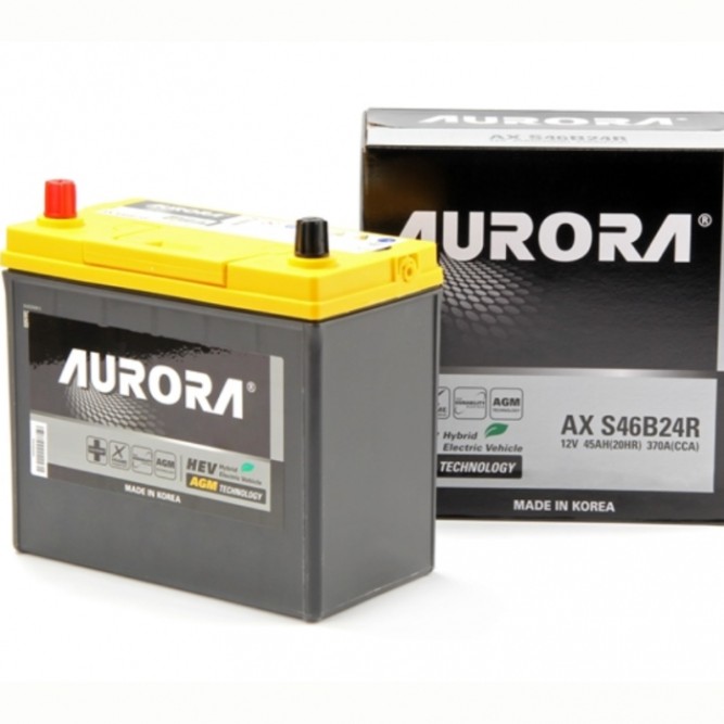 Аккумулятор автомобильный AURORA JIS AGM AX S46B24R 45 Ач (тонкие клеммы)